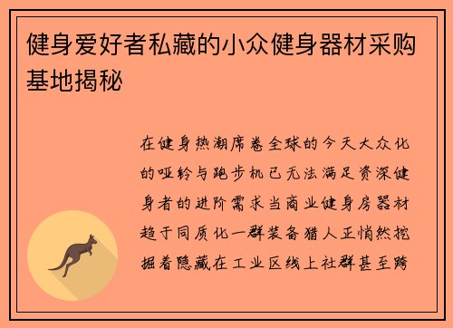 健身爱好者私藏的小众健身器材采购基地揭秘
